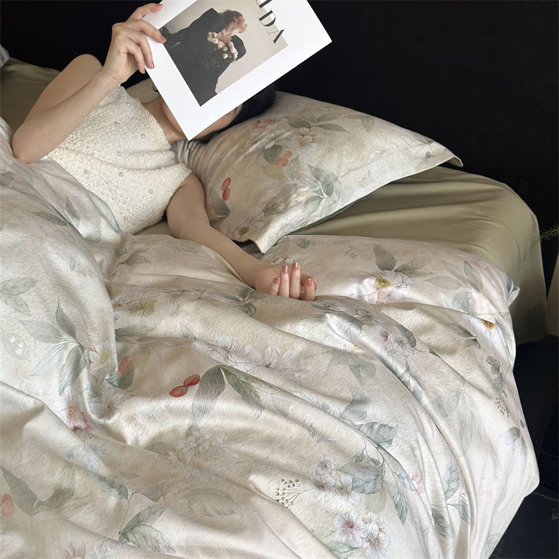 HJ轻奢高级感高支全棉纯棉磨毛数码印花床上四件套被罩2025新款