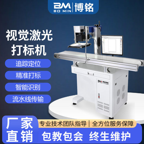 CCD摄像头视觉识别激光打标机塑料金属件自动化流水线飞行打标机