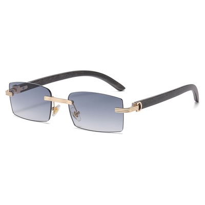 美式嘻哈风rapper墨镜无边框长方形眼镜男款痞帅太阳镜防紫外线