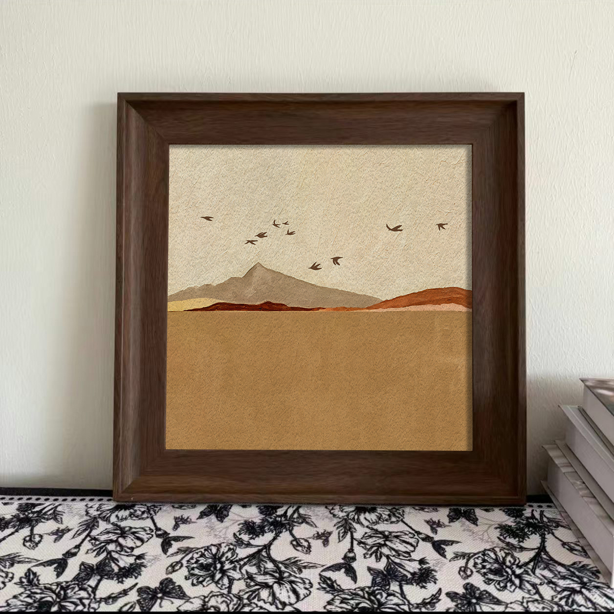 砂岩画中古风新中式沙发背景墙装饰画复古风抽象感书房玄关挂画