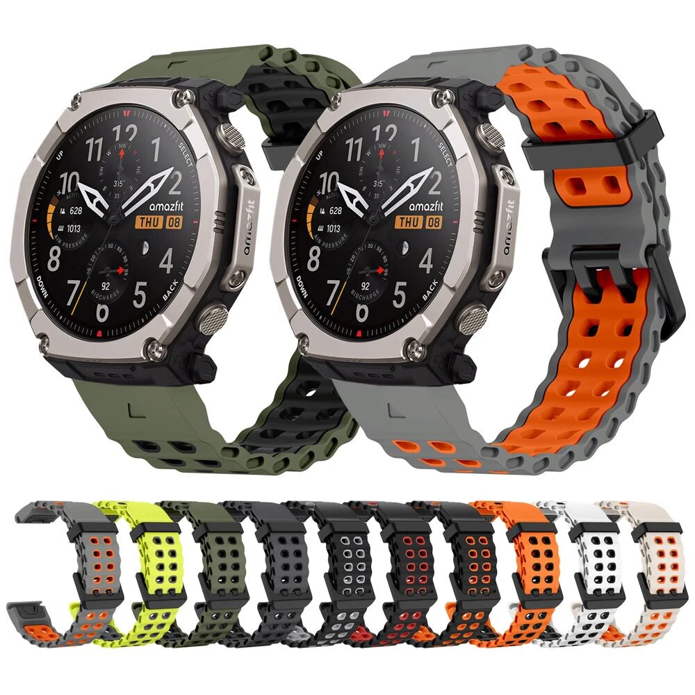 运动双色硅胶表带适用于Amazfit T-Rex Ultra 2 51mm腕表手链配件