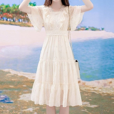 雪纺超仙连衣裙2026年新款小清新收腰裙子女夏温柔风初恋仙女长裙
