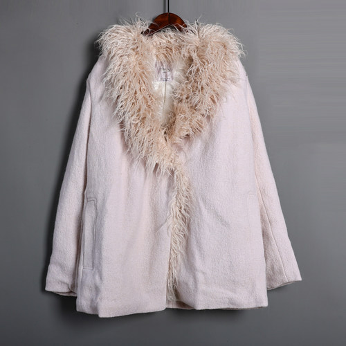 2025年秋冬季西装领时尚街头设计感个性毛呢拼接毛绒气质外套大衣