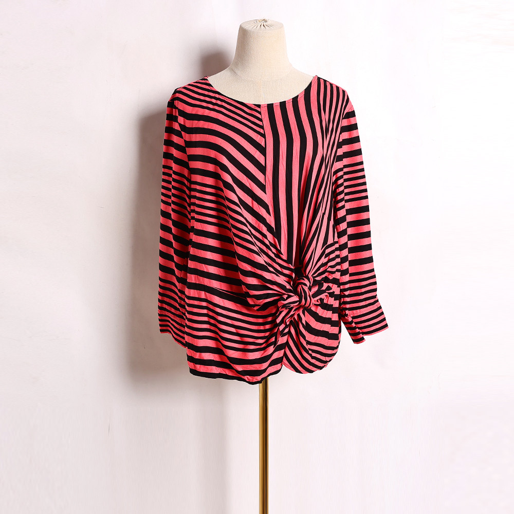 2025夏季时尚圆领条纹女士套头短袖T恤减龄洋气休闲个性绑带上衣,女装/女士精品,T恤,淘宝优惠券,粉丝福利购,淘宝优惠卷