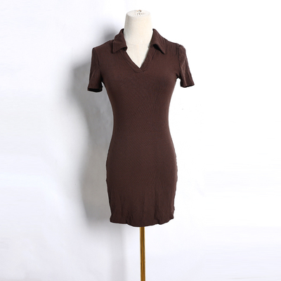 2026春夏季韩版弹力修身中长款连衣裙时尚翻领显瘦针织女士打底裙