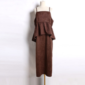 吊带连衣裙2026夏韩版 高腰显瘦木耳边方领A字中裙百搭背心连衣裙