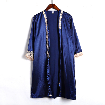 睡袍2025年春秋新品女装冰丝绸性感蕾丝拼接睡裙防时尚真丝睡衣