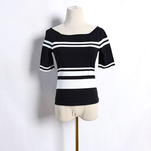 修身 圆领时尚 休闲百搭半袖 女装 夏季 日常打底衫 条纹T恤2026年韩版