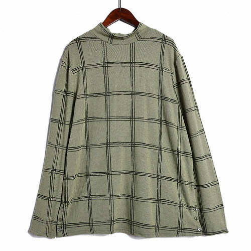 春季新品半高领格子打底长袖T恤韩版时尚宽松弹力休闲日常上衣