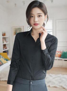 韩版黑色衬衫女长袖秋季新款气质学生面试工作服职业衬衣高级感OL