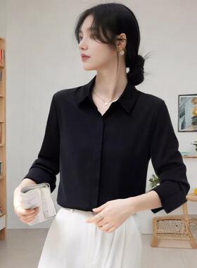 2025春夏新款高级感职业衬衣设计感小众上衣黑色长袖衬衫女打底衫