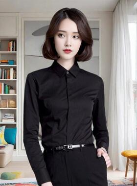 黑色长袖衬衫女职业装干练正装气质修身衬衣设计感小众高级感秋季
