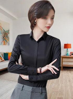 黑色衬衫女士长袖春秋时尚洋气职业正装衬衣设计感韩版寸衫工作服