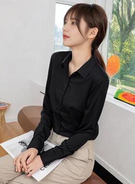 黑色衬衫女长袖职业2024春秋新款气质修身显瘦打底衫面试正装衬衣