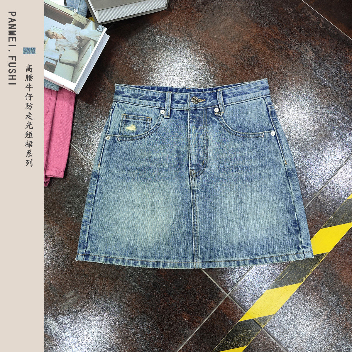 wawa浅旧蓝牛仔短裙女a字裙2025夏季新款复古高腰磨破百搭半身裙