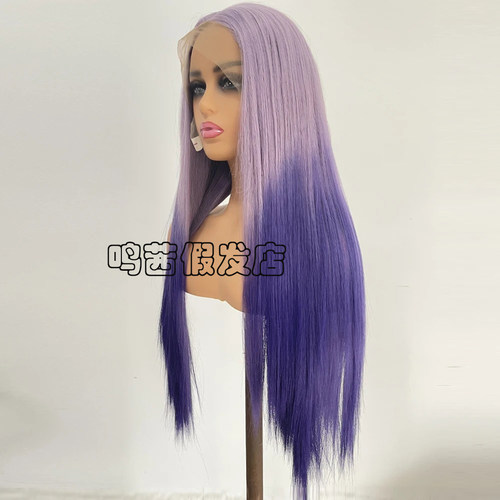 挑染紫色渐变直发前蕾丝化纤假发头套 synthetic lace front wigs