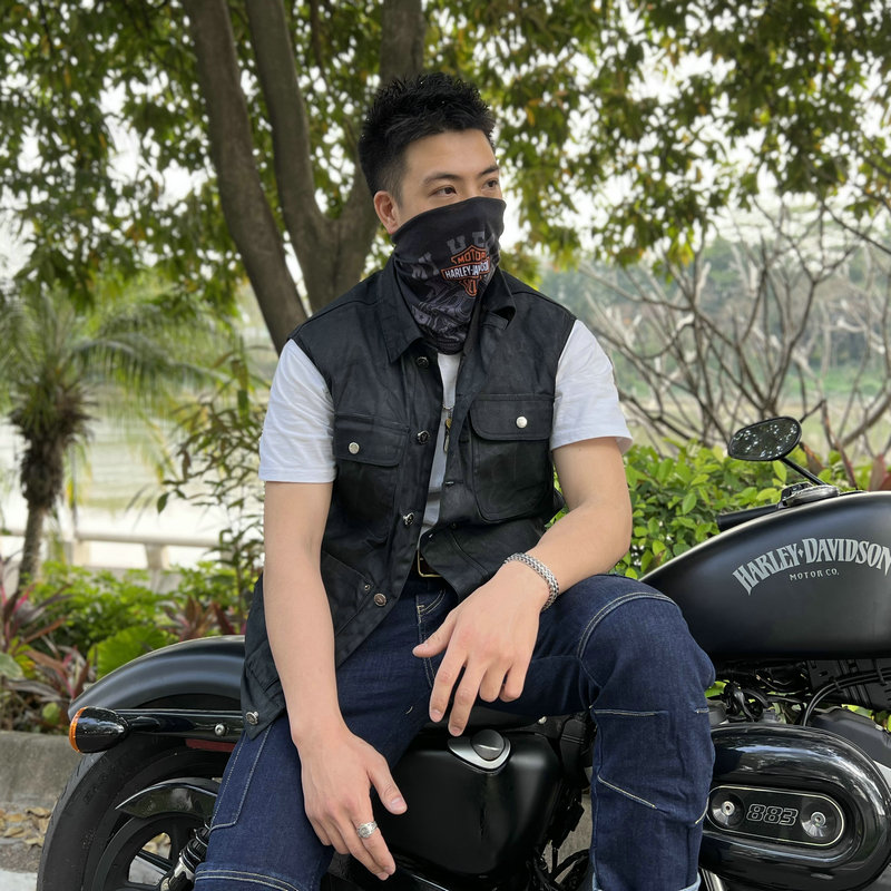 摩托车马甲男女休闲复古涂层春夏季机车背心防摔骑行服护具可拆卸
