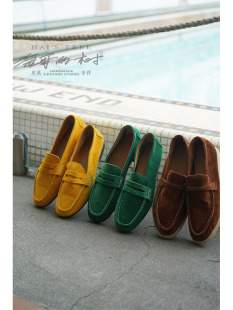 树手工鞋 一脚蹬超软真皮·2204方头平跟休闲舒适牛皮 乐福鞋