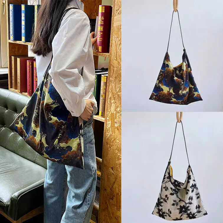 中国风水墨晕染花朵双面大容量文艺提花布包休闲慵懒牛皮绳单肩包,箱包皮具/热销女包/男包,时尚帆布包,淘宝优惠券,粉丝福利购,淘宝优惠卷