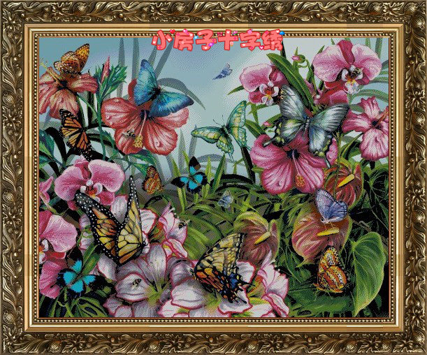 小房子十字绣 正品法国DMC套件-蝴蝶恋花-绝美满绣花草大图挂画