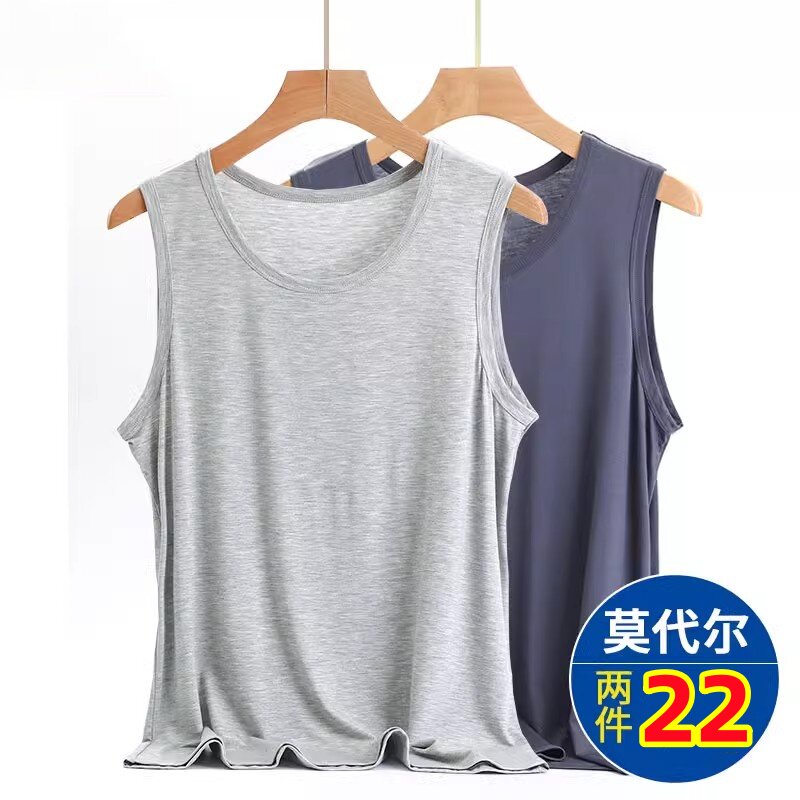 爸爸夏装无袖t恤莫代尔背心中老年打底衫圆领坎肩薄款老头汗衫男