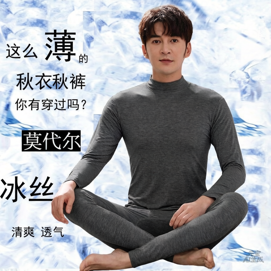 夏季冰丝打底内衣套装男士超大码莫代尔半中高领秋衣秋裤空调睡衣