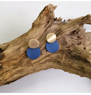 御姐旅游耳环 港风复古耳钉 圆形圆片撞色耳环 耳饰喷漆哑光