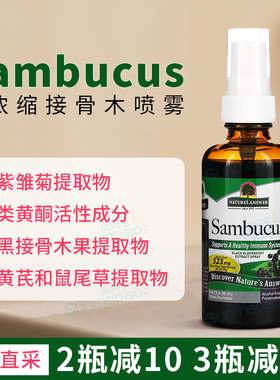 美国Nature's Answer 喷雾老师咽喉干痒异物感疼痛接骨木嗓发