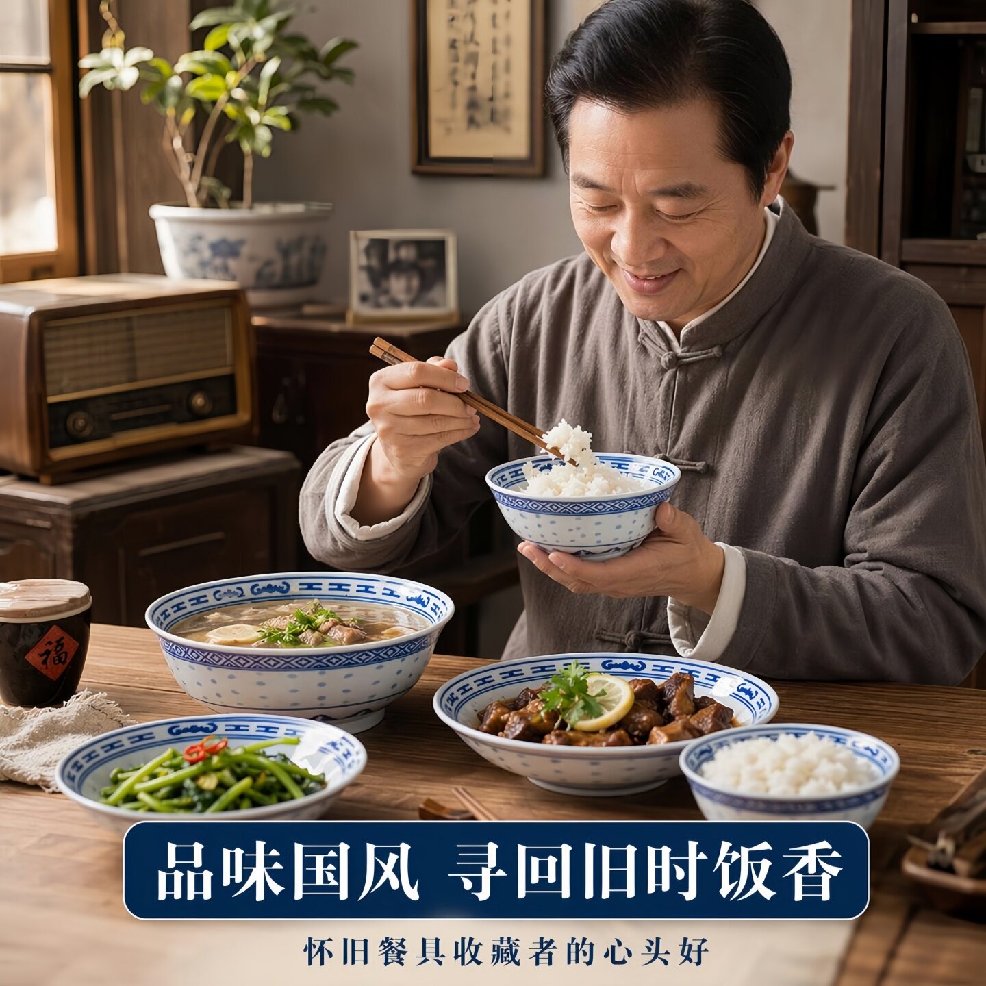 老青花家用米饭碗面碗面馆糖水碗图片