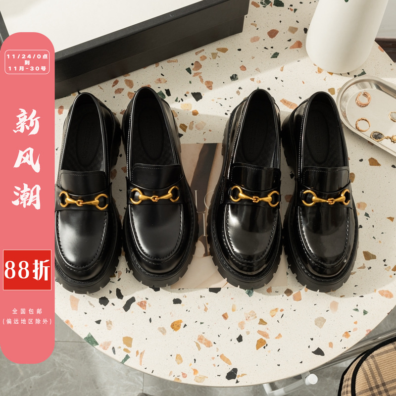 柒步森林厚底英伦风真皮乐福鞋平底小皮鞋学院单鞋子女春2025新款