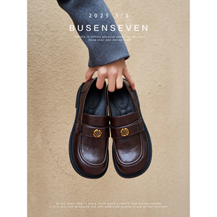 柒步森林山茶花圆头通勤牛皮JK制服乐福鞋厚底复古单鞋子女春新款