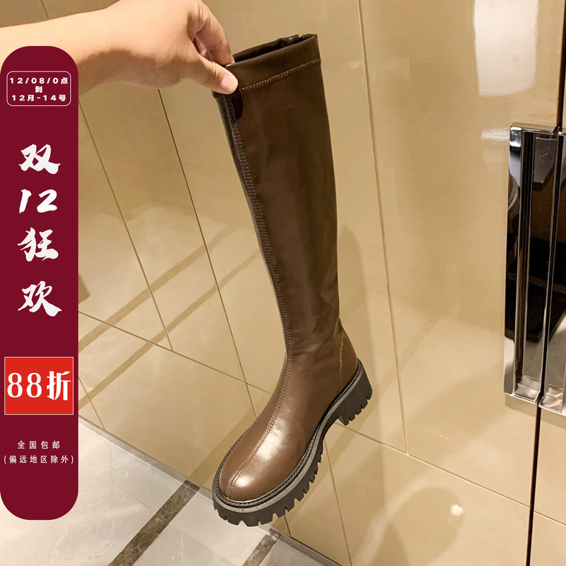 柒步森拉链不过膝英伦骑士长靴