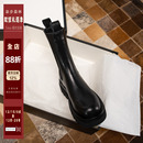 柒步森林2025年新款厚底马丁靴子女英伦风牛皮切尔西烟筒短靴秋冬