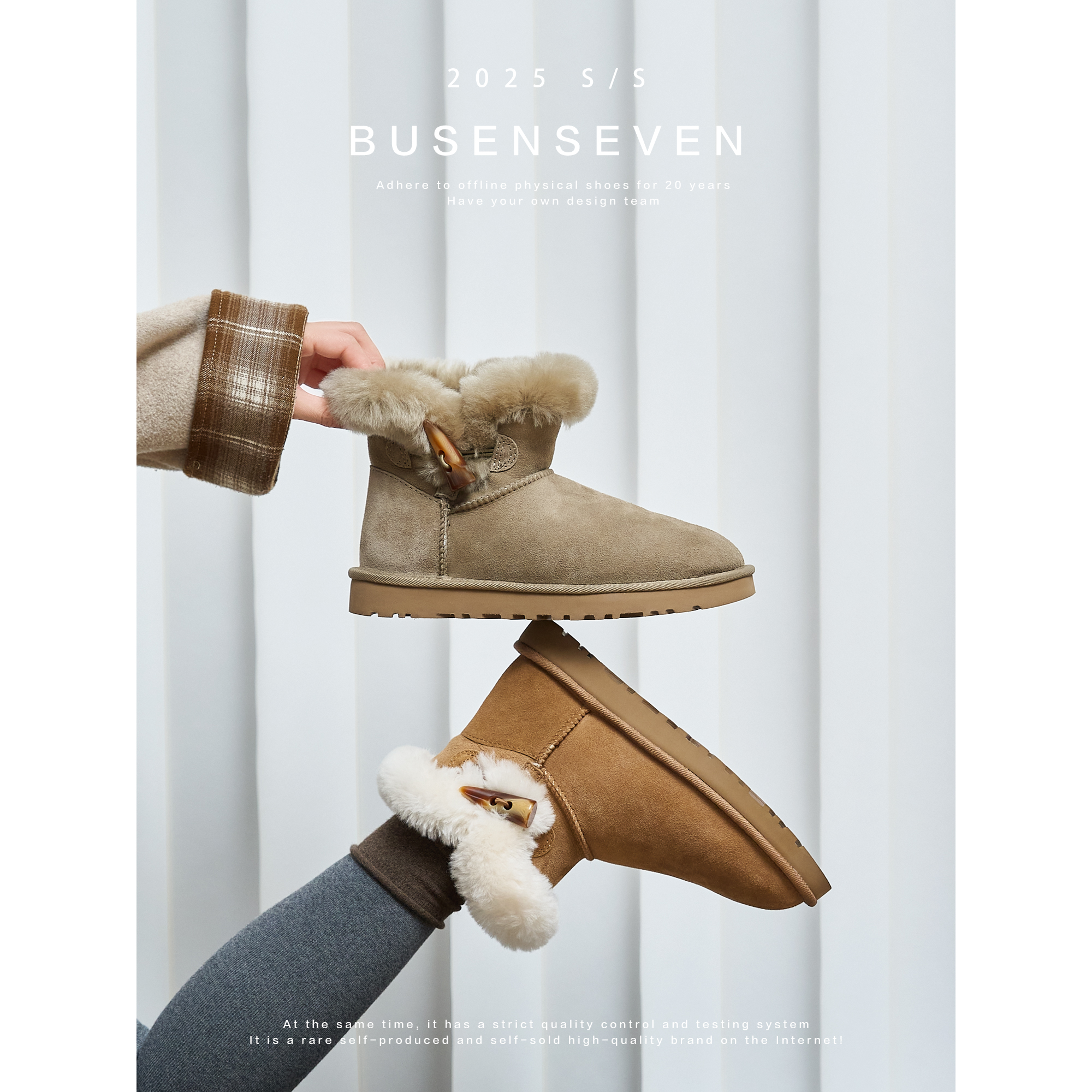 柒步森林羊皮毛一体牛角扣雪地靴保暖加绒加厚毛毛短靴子女冬棉鞋