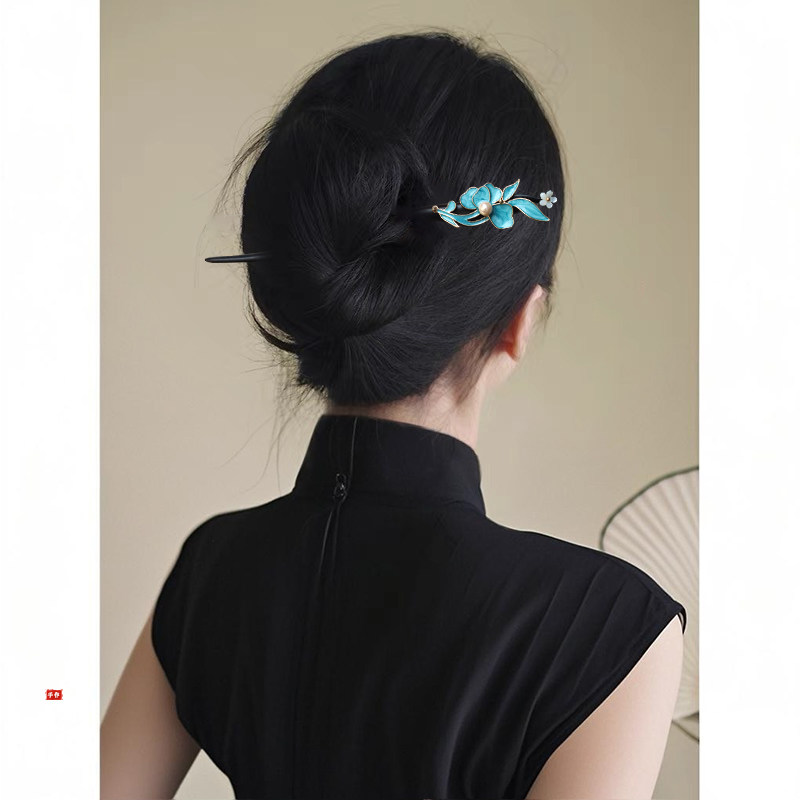烧蓝发簪新中式国风女高级感气质日常通勤盘发簪子古风汉服发饰新