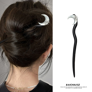 2025新款月亮发簪通勤国风贝母玄月簪子盘发新中式设计高雅