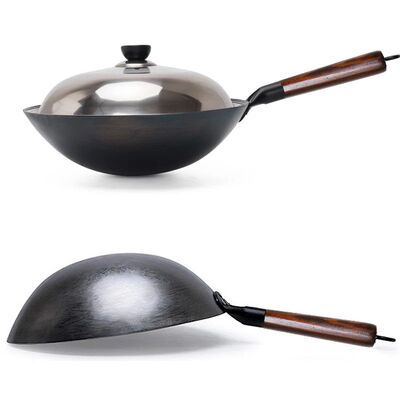 Household Iron Wok,Hand Forging Iron Pan Wooden Handle