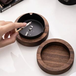 New Creative Ashtrays With Lid Walnut Wood Desktop Ashtray S