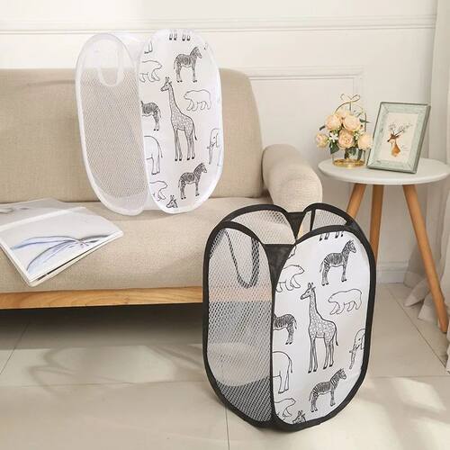 Cartoon foldable laundry basket Three-sided mesh laundry bas