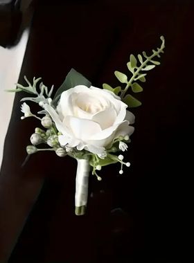 Elegant Groom Boutonniere Flowers for Mensuit Artifical Rose