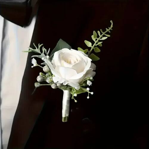 Elegant Groom Boutonniere Flowers for Mensuit Artifical Rose