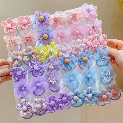 10Pcs Children Mesh Flower Hair Band Colorful Cute Hair Ties