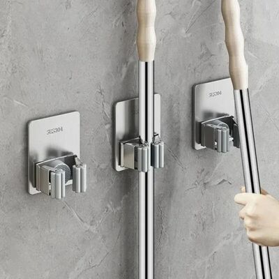 Multi-Purpose Hooks Adhesive Wall Hanging Mop Rack Broom Han