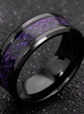 2025 Fashion Men Stainless Steel Dragon Ring Inlay Purple