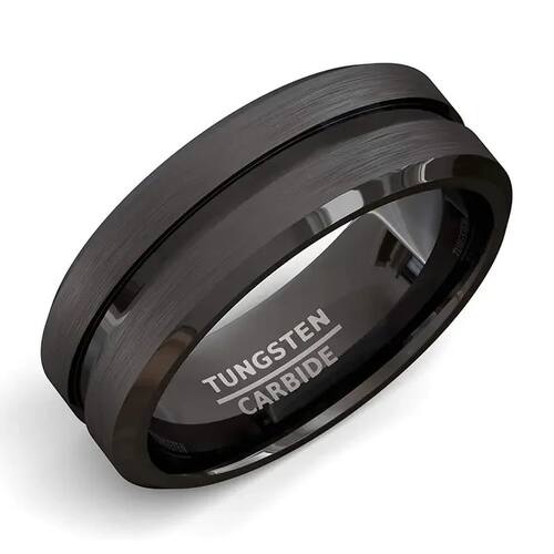 8mm Stainless Steel Men Rings Wholesale Black Groove Matte