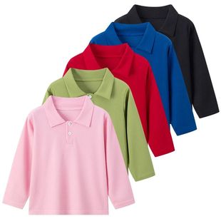 Cozy Autumn Kids Solid - Color Lapel Long  Sleeve Polo Shirt