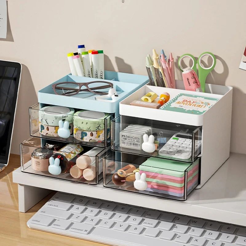 Small Desk Organizer With Drawer, Office Desktop Storage Box
