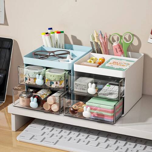 Small Desk Organizer With Drawer, Office Desktop Storage Box