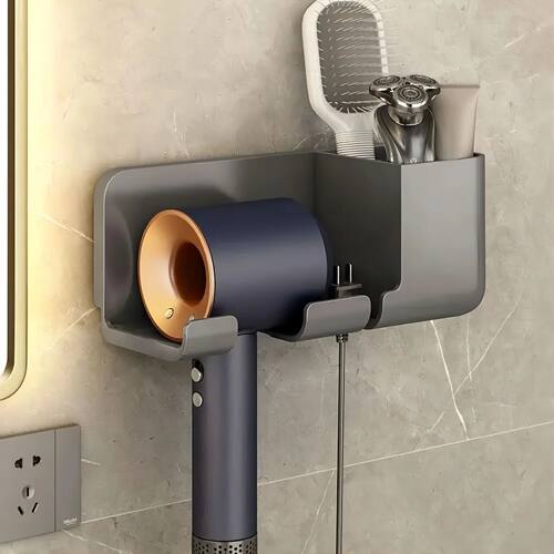 1pc Wall-Mounted Perforation-Free Hair Dryer Holder Multi-Fu