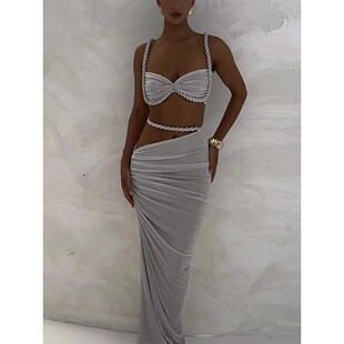 2025 new solid color backless small suspender skirt